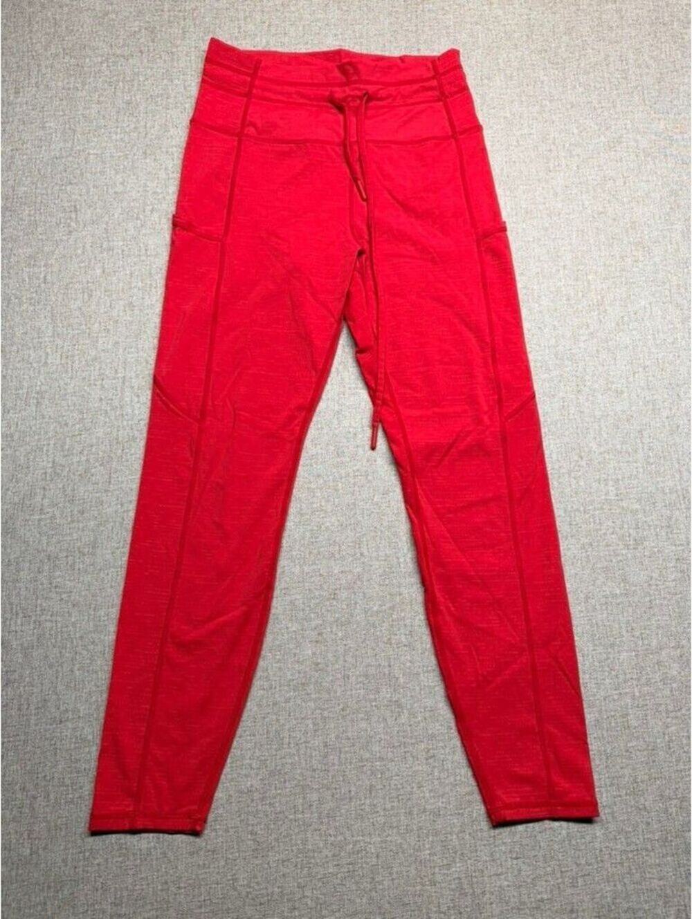 ZYIA Active Red Heathered Pocket Leggings Drawstring High Waist Size 4 7/8 Ankle